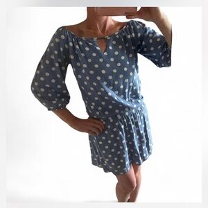 Maria Sem Vergonha sz Medium Blue White Polka Dot womens Mini Dress off shoulder